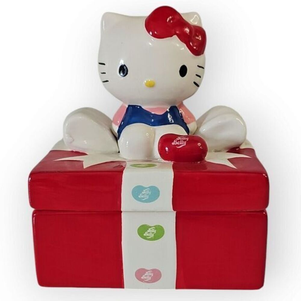 Hello Kitty Jelly Belly Candy Christmas Square Box Jar 5 1/2" x 5 1/2" x 6‎ 1/2"
